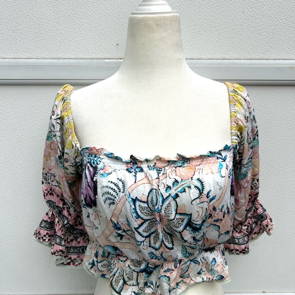 Hemant Nandita Anthropologie Women Floral Boho Top Sz M Cropped Multi Fairy - Picture 11 of 14